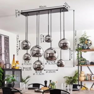 hofstein Suspension - Verre Koyoto Chrome, Fumé, 8 lumières* Lampes Modernes