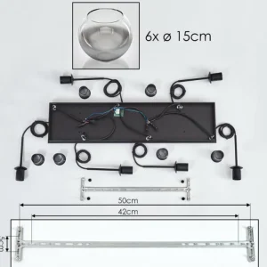 hofstein Suspension - Verre Koyoto Chrome, Clair, Fumé, 6 lumières* Lampes Modernes