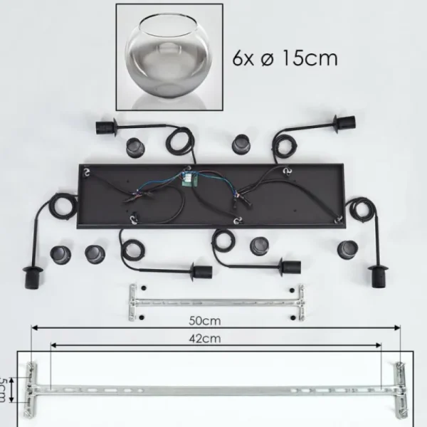 hofstein Suspension - Verre Koyoto Chrome, Clair, Fumé, 6 lumières* Lampes Modernes