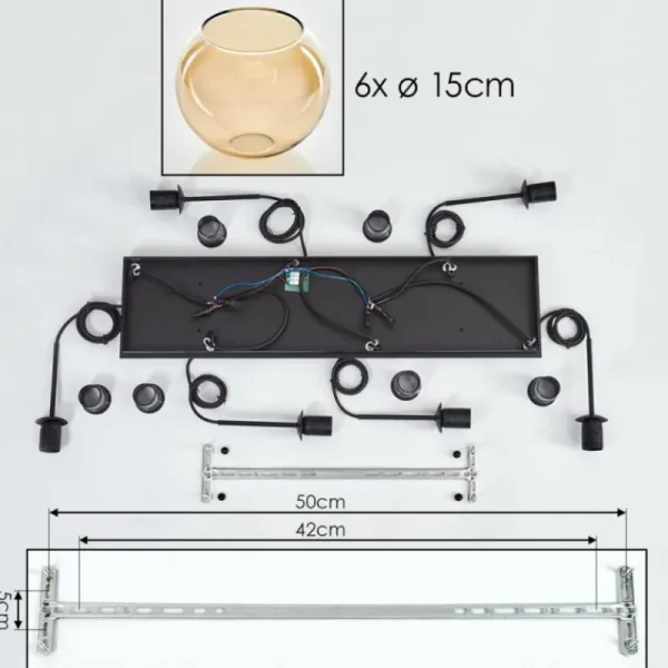 hofstein Suspension - Verre Koyoto Ambre, Clair, 6 lumières* Lampes En Verre