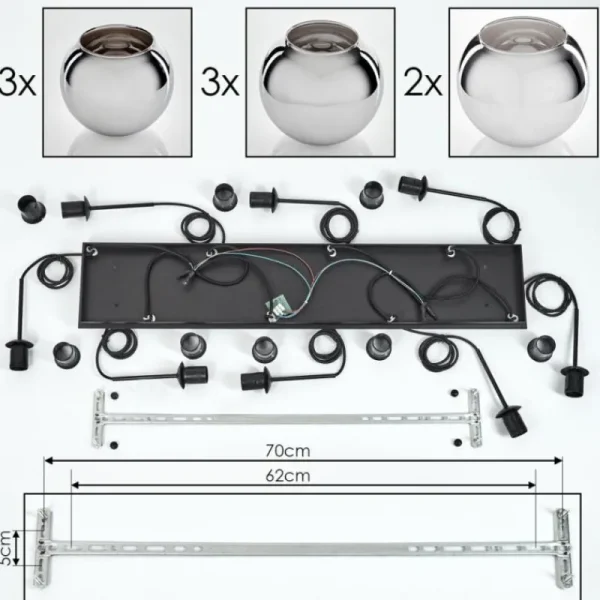 hofstein Suspension - Verre Koyoto Chrome, Fumé, 8 lumières* Lampes Modernes