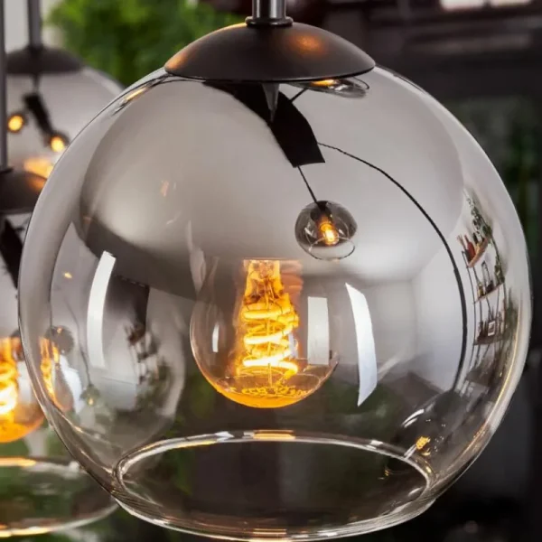 hofstein Suspension - Verre Koyoto Chrome, Clair, Fumé, 6 lumières* Lampes Modernes