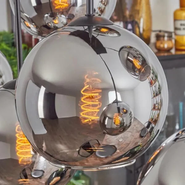 hofstein Suspension - Verre Koyoto Chrome, Fumé, 8 lumières* Lampes Modernes