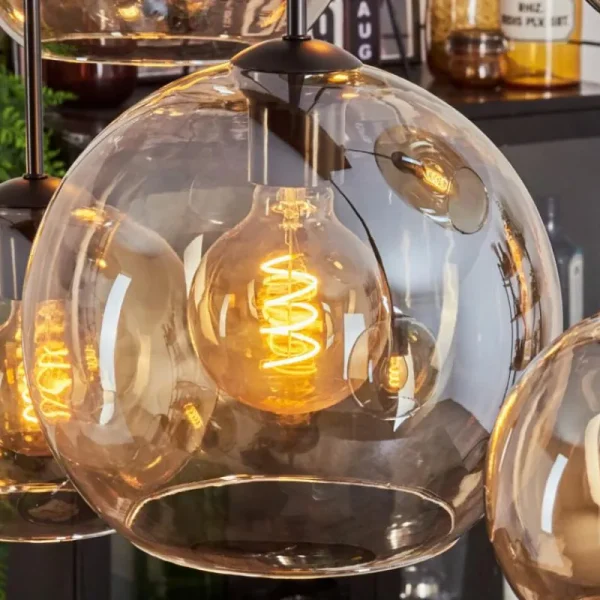hofstein Suspension - Verre Koyoto Ambre, Clair, 8 lumières* Lampes En Verre