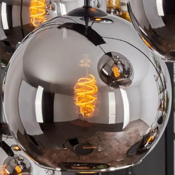 hofstein Suspension - Verre Koyoto Chrome, Fumé, 8 lumières* Lampes Modernes