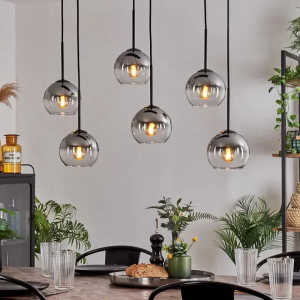 hofstein Suspension - Verre Koyoto Clair, Fumé, 6 lumières* Lampes Modernes