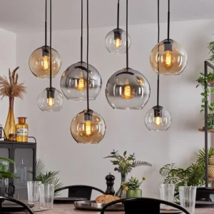 hofstein Suspension - Verre Koyoto Ambre, Clair, Fumé, 8 lumières* Lampes Modernes