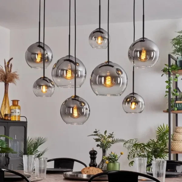 hofstein Suspension - Verre Koyoto Clair, Fumé, 8 lumières* Lampes Modernes