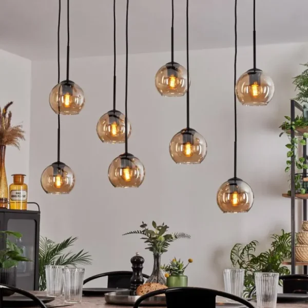 hofstein Suspension - Verre Koyoto Ambre, 8 lumières* Lampes En Verre
