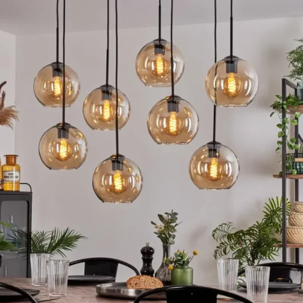 hofstein Suspension - Verre Koyoto Ambre, 8 lumières* Lampes En Verre