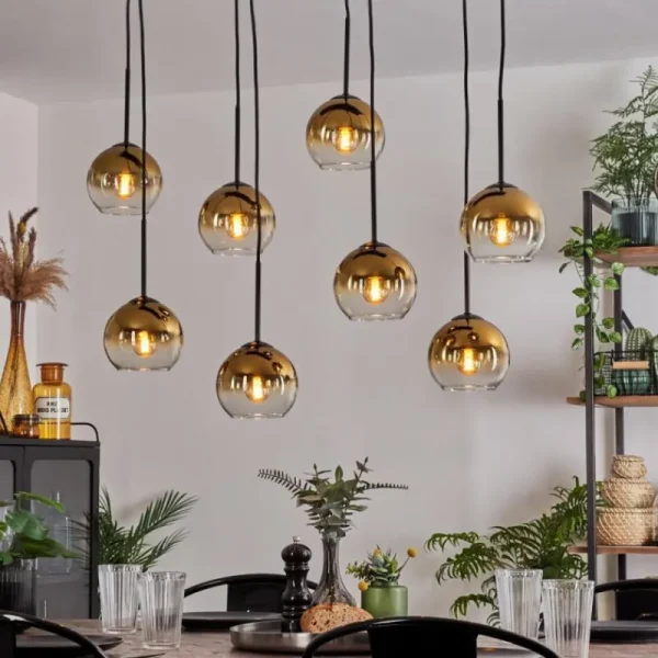hofstein Suspension - Verre Koyoto Or, Clair, 8 lumières* Lampes En Verre