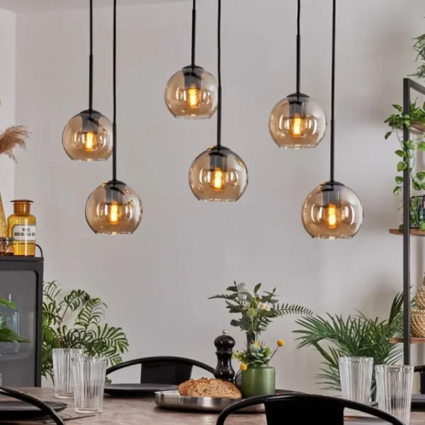 hofstein Suspension - Verre Koyoto Ambre, Clair, 6 lumières* Lampes En Verre