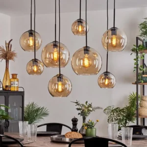 hofstein Suspension - Verre Koyoto Ambre, Clair, 8 lumières* Lampes En Verre