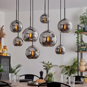 hofstein Suspension - Verre Koyoto Chrome, Fumé, 8 lumières* Lampes Modernes