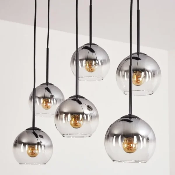 hofstein Suspension - Verre Koyoto Clair, Fumé, 6 lumières* Lampes Modernes