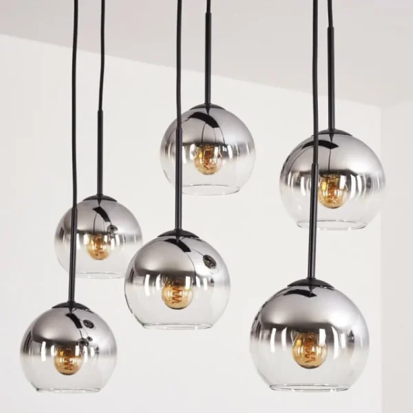 hofstein Suspension - Verre Koyoto Chrome, Clair, Fumé, 6 lumières* Lampes Modernes
