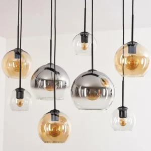 hofstein Suspension - Verre Koyoto Ambre, Clair, Fumé, 8 lumières* Lampes Modernes