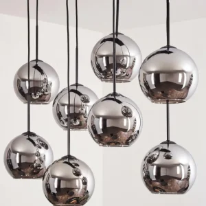 hofstein Suspension - Verre Koyoto Chrome, Fumé, 8 lumières* Lampes Modernes