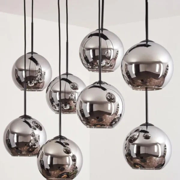 hofstein Suspension - Verre Koyoto Chrome, Fumé, 8 lumières* Lampes Modernes