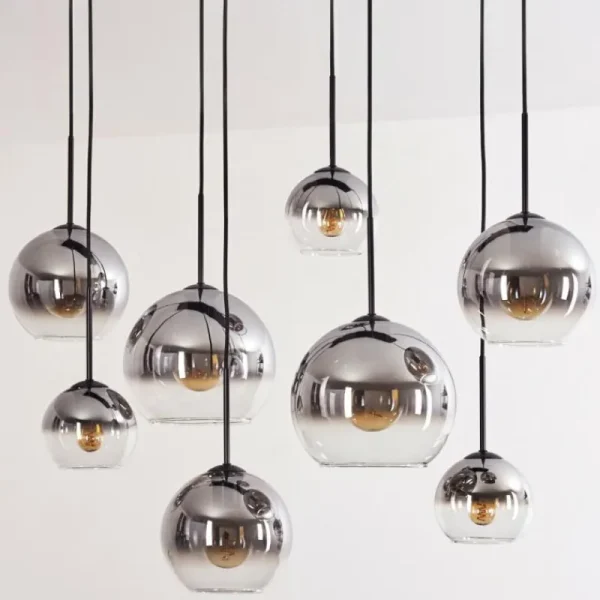 hofstein Suspension - Verre Koyoto Clair, Fumé, 8 lumières* Lampes Modernes