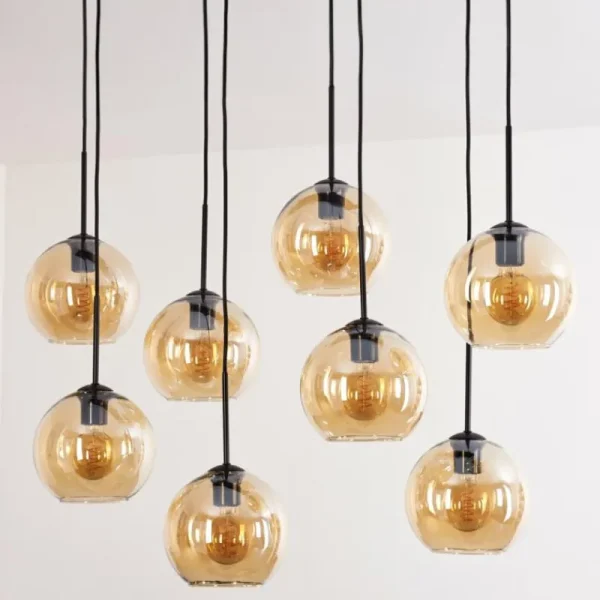 hofstein Suspension - Verre Koyoto Ambre, 8 lumières* Lampes En Verre