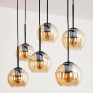 hofstein Suspension - Verre Koyoto Ambre, Clair, 6 lumières* Lampes En Verre