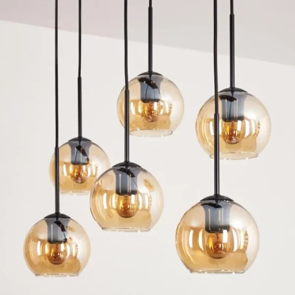 hofstein Suspension - Verre Koyoto Ambre, Clair, 6 lumières* Lampes En Verre