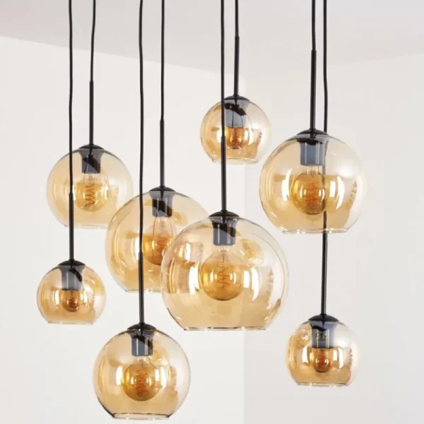 hofstein Suspension - Verre Koyoto Ambre, Clair, 8 lumières* Lampes En Verre
