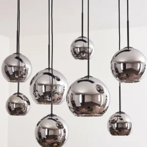 hofstein Suspension - Verre Koyoto Chrome, Fumé, 8 lumières* Lampes Modernes