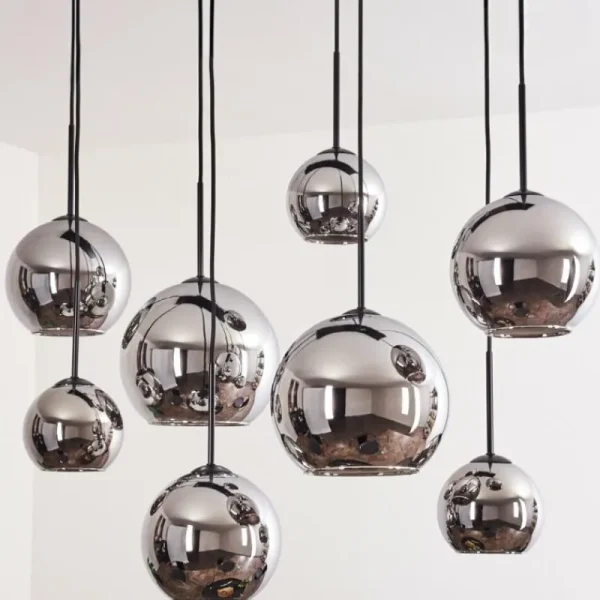 hofstein Suspension - Verre Koyoto Chrome, Fumé, 8 lumières* Lampes Modernes