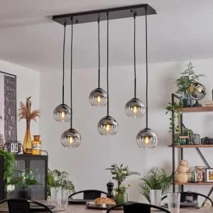 hofstein Suspension - Verre Koyoto Clair, Fumé, 6 lumières* Lampes Modernes