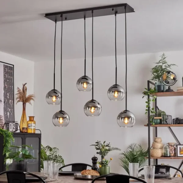 hofstein Suspension - Verre Koyoto Clair, Fumé, 6 lumières* Lampes Modernes