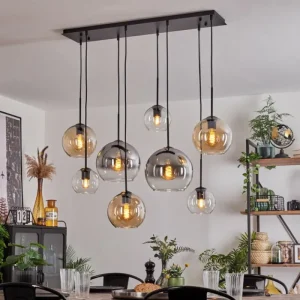 hofstein Suspension - Verre Koyoto Ambre, Clair, Fumé, 8 lumières* Lampes Modernes