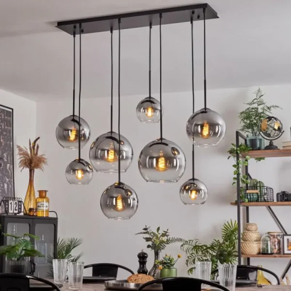 hofstein Suspension - Verre Koyoto Clair, Fumé, 8 lumières* Lampes Modernes