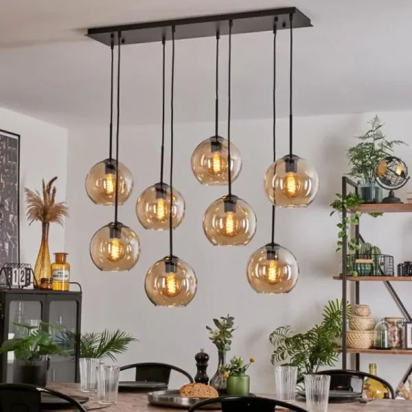 hofstein Suspension - Verre Koyoto Ambre, 8 lumières* Lampes En Verre