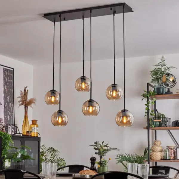 hofstein Suspension - Verre Koyoto Ambre, Clair, 6 lumières* Lampes En Verre