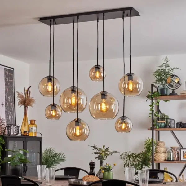 hofstein Suspension - Verre Koyoto Ambre, Clair, 8 lumières* Lampes En Verre