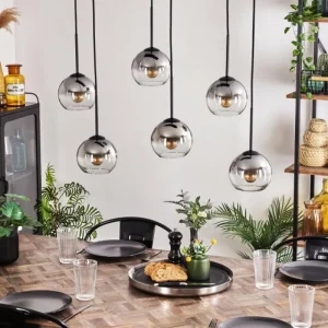 hofstein Suspension - Verre Koyoto Clair, Fumé, 6 lumières* Lampes Modernes