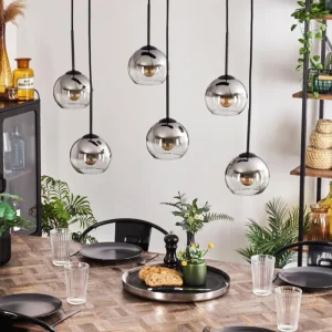 hofstein Suspension - Verre Koyoto Chrome, Clair, Fumé, 6 lumières* Lampes Modernes