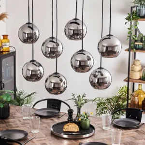 hofstein Suspension - Verre Koyoto Chrome, Fumé, 8 lumières* Lampes Modernes