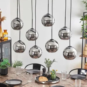 hofstein Suspension - Verre Koyoto Chrome, Fumé, 8 lumières* Lampes Modernes