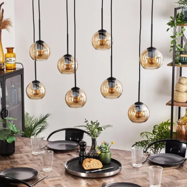 hofstein Suspension - Verre Koyoto Ambre, 8 lumières* Lampes En Verre
