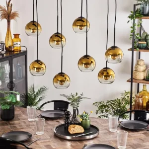 hofstein Suspension - Verre Koyoto Or, Clair, 8 lumières* Lampes En Verre