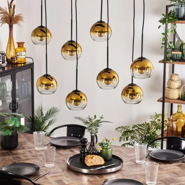 hofstein Suspension - Verre Koyoto Or, Clair, 8 lumières* Lampes En Verre