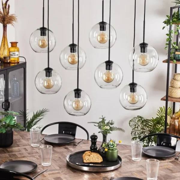 hofstein Suspension - Verre Koyoto Clair, 8 lumières* Lampes En Verre