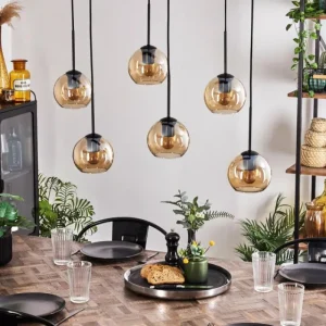 hofstein Suspension - Verre Koyoto Ambre, Clair, 6 lumières* Lampes En Verre