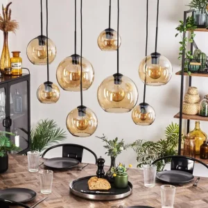 hofstein Suspension - Verre Koyoto Ambre, Clair, 8 lumières* Lampes En Verre