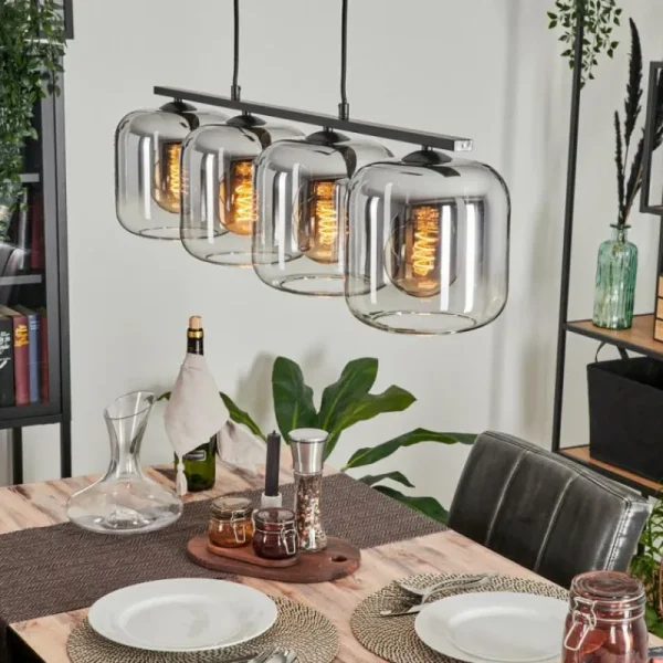 hofstein Suspension - Verre Lauden Clair, Fumé, 4 lumières* Lampes Modernes