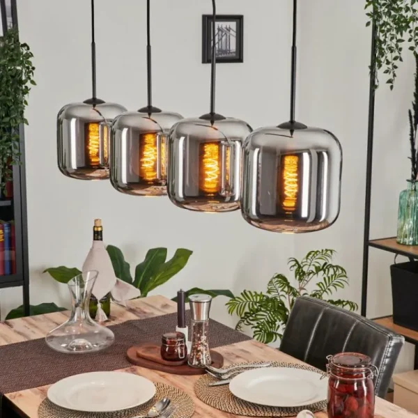 hofstein Suspension - Verre Lauden Chrome, Fumé, 4 lumières* Lampes Modernes