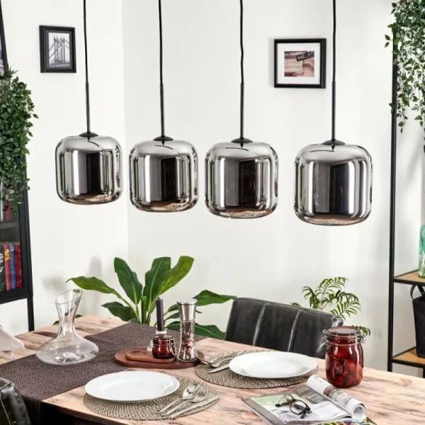 hofstein Suspension - Verre Lauden Chrome, Fumé, 4 lumières* Lampes Modernes